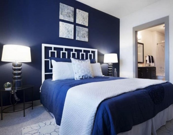 decoração de quarto de casal em azul